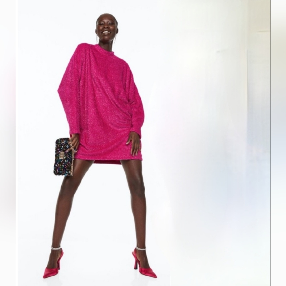 H&M Barbie Pink Sparkle Sweater Dress